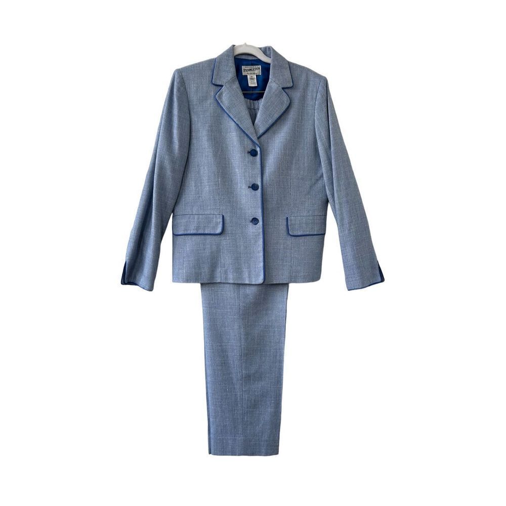 Pendleton Vintage Wool Silk Blend Lined Pant Suit Set Blue Women's Size 10